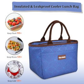 Kato Tirrina Insulated Lunch Bag, Female Male Lunch Bag, Modern Leak-proof Adult Lunch Box, Large Reusable Cooled Lunch Bag, for Work/Shopping, Navy Diamond