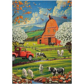 Vintage Barn Puzzles for Adults 1000 Pieces, PICKFORU Autumn Farm Jigsaw Puzzles 1000 Pieces, Retro Fall Scenery Puzzle as Wall Decor