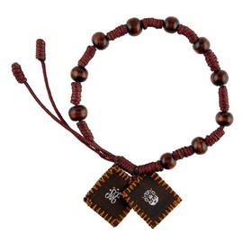 Needzo Adjustable Brown Cord with Wooden Beads Catholic Scapular Bracelet, Our Lady Mt Carmel Traditional Christian Scapulars Prayer Jewelry for Men and Women, Religious Gifts for Loved Ones, 7 Inches