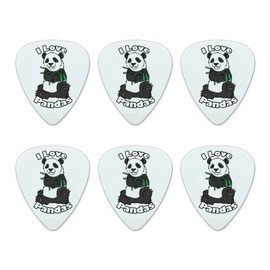 I Love Pandas with Bamboo Shoots Novelty Guitar Picks Medium Gauge - Set of 6