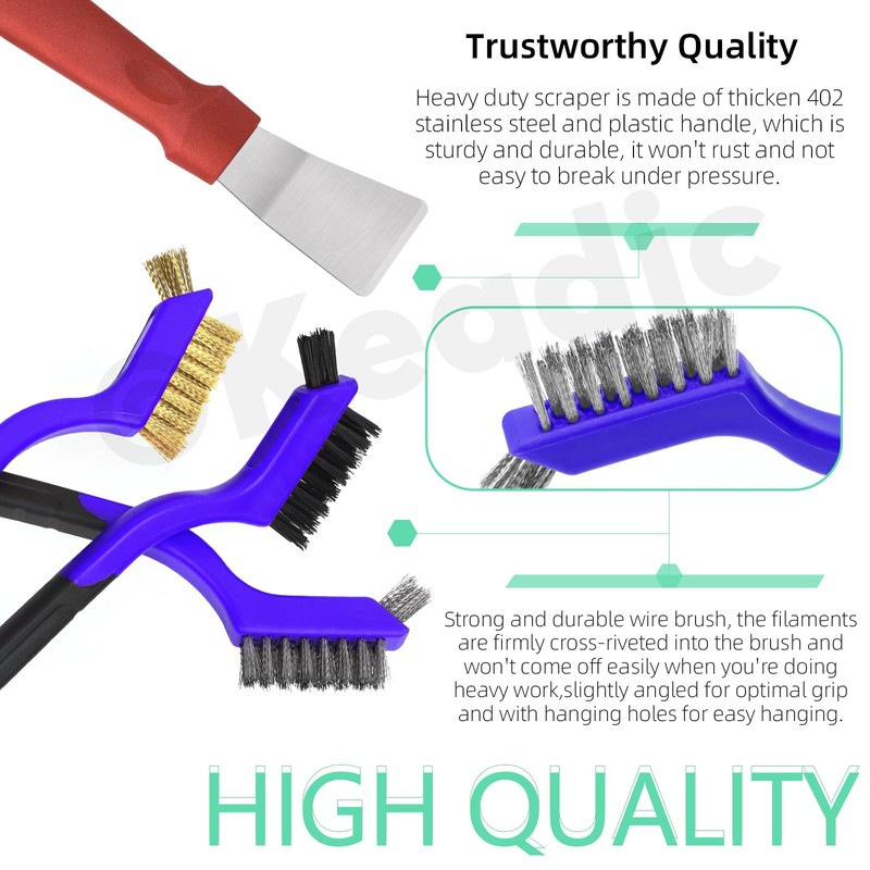 Keadic 8Pcs Small Wire Brush and Paint Scraper Set, Nylon/Brass/Stainless