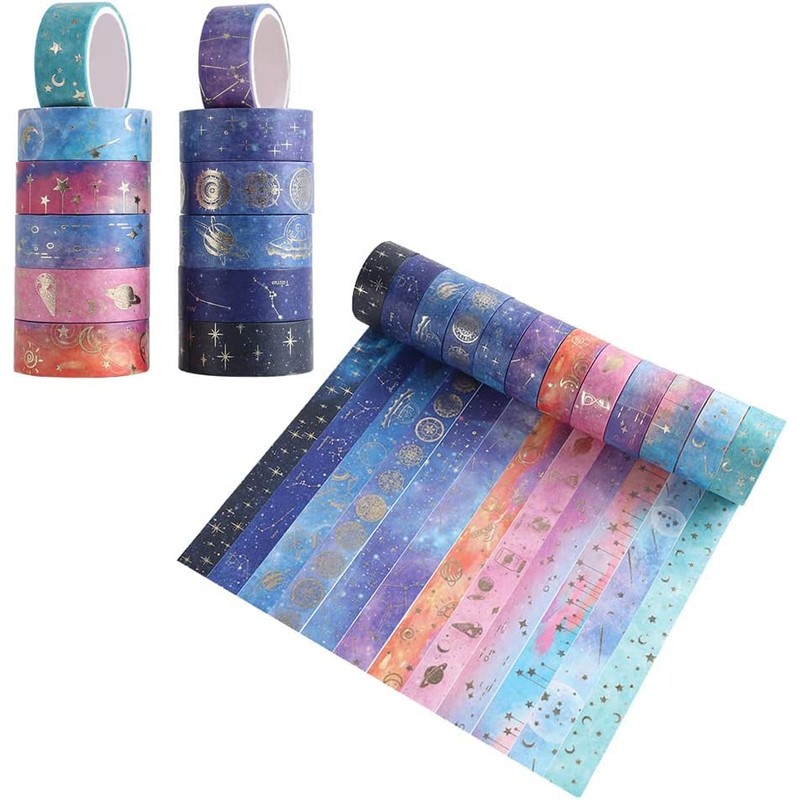Set of 12 Masking Tape, BetterJonny Gold Foil Stamping Washi