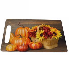 Bcumuq Pumpkins Sunflowers Cutting Boards Wooden Basket Fall Thanksgiving Cutting Boards Kitchen Chopping Board with Handles Non Slip Plastic 16 x 10 x 0.24 Inch