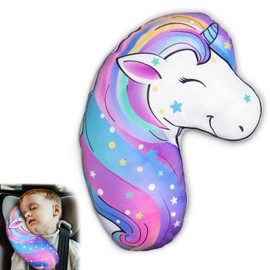 Beinou Car Seat Belt Pillow Kids Unicorn Seatbelt Cover Travel Cushion Shoulder Protector Soft Harness Pad for Toddler Adult Sleeping Head Rest