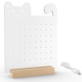 ATYOUK Cat-Shaped Earring Holder Organizer for Girls,Light Up Acrylic Earrings Stand, 56 Holes Transparent Pegboard Stud Earring Tree for Girls Women Jewelry Display Storage Gifts