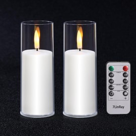 7LinRay 2" X 6" Realistic Flickering Flameless Candles Battery Operated Candles with Remote and Timer, Acrylic LED Flameless Pillar Candles for Home, Wedding, Party, Holiday, Pack of 2