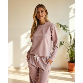 U.S. Polo Assn. Lounge Sets for Women, Tracksuit Sets for Women 2 Piece with Top and Wide Leg Sweatpants for Spring (Truffle, X-Large)