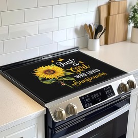 Butterfly and Sunflower Stove Top Cover,Glass Cooktop Heat Resistant Ceramic Stove Top Covers Mat Prevents Scratching Stoves/Counter/Washer Top Protector,28x20 in