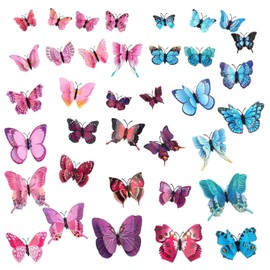 36 Double-Layer Simulated Butterfly Wall Stickers, 3D Three-Dimensional, Creative with Magnetic, Reusable, Home Living Room Background Wall Decoration.