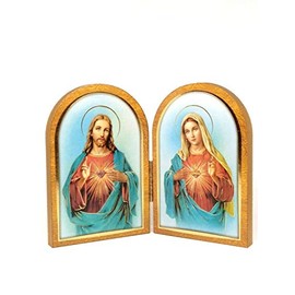 CBC Sacred Heart of Jesus and Mary Folding Plaque with Gold Highlights