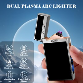 BABOBIU Electric Lighter - USB Rechargeable, Dual Windproof Plasma Arc, Portable, Flameless, Camping Lighter with Dragon Pattern (Black)