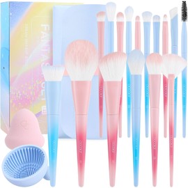docolor Set de Brochas de Maquillaje 16 Piezas con Bolsa, Esponja y Almohadilla Limpiadora