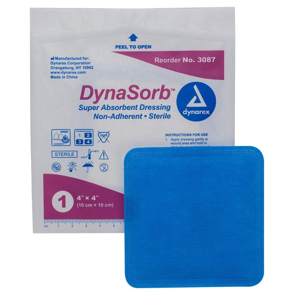 Dynarex Dynasorb Sterile Super Absorbent Self Adherent Wound Caredressing | Bandage - 6x6 Inches - 3090, 6" X 6", 10 Count