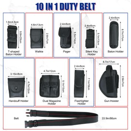 NYXOVA 10 in 1 Police Utility Belt Black Law Enforcement Modular Equipment System Security Military Tactical Duty Utility Belt Versatile Military Modular Equipment System Molded Duty Belt Set