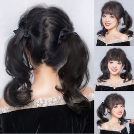 Short 30CM Wavy Bunches Super Light 2pcs Pig Tails Natural Snythetic High Ponytail Extension (Tie Up Light Brown)
