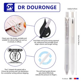 DR DOURONGE Gel Pens, Black Ink Pens Fine Point Smooth Writing Pens 0.5mm, Cute Aesthetic Office School Supplies Gifts for Women (White+Transparent)