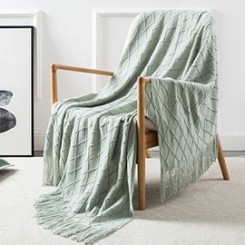 Homiest Decorative Knitted Throw Blanket with Fringe Soft & Cozy Tassel Blanket for Couch Sofa Bed (50" x 60", Aqua)
