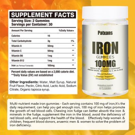 2 Packs 100MG Iron Supplement Gummies for Women & Men - with Vitamin A, C, B - Blood Builder ＆ Energy Support for Iron Deficiency, Anemia, Adults ＆ Children, Vegan, Pineapple Flavor Gummy, 120ct