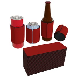PartyPrints 25 Pack Red Blank Slap Wrap Neoprene Can Cooler Sleeves, Customizable Bulk Sublimation Extra-Thick Neoprene Collapsible Drink Insulator Sleeve, Beer Can Coolers