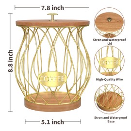 APOIMNA Coffee Pod Holder, Rustic K Cup Holder Organizer for Counter, Coffee Pods Storage Organizer for Coffee Bar Accessories Decor(Gold)
