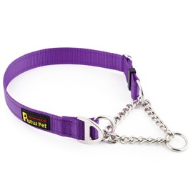Plutus Pet Martingale Dog Collar with Stainless Steel Chain and Reflective Nylon, Adjustable No Pull Training Collar, for Small Medium, and Large Dogs, Purple, M