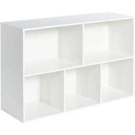 White Oak Wooden 5-Cube Storage Organizer Closed Back Panel Bookshelf Display Shelf for Home Office School for Bedroom Closetssize: 11.42"D x 35.98"W x 24.09"H, color: Embossed White