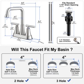 Bathroom Sink Faucet, Hurran 4 inch Brushed Nickel Bathroom Faucets for Sink 3 Hole with Pop-up Drain and Supply Hoses, 2-Handle Centerset Faucet for Vanity RV Farmhouse, 2 Pack