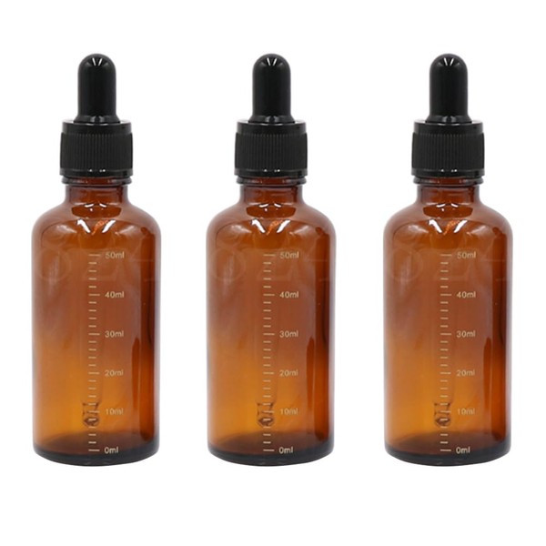 OHEETU 3Pcs 50ML/1.7oz Empty Amber Glass Graduated Scale Dropper Bottles