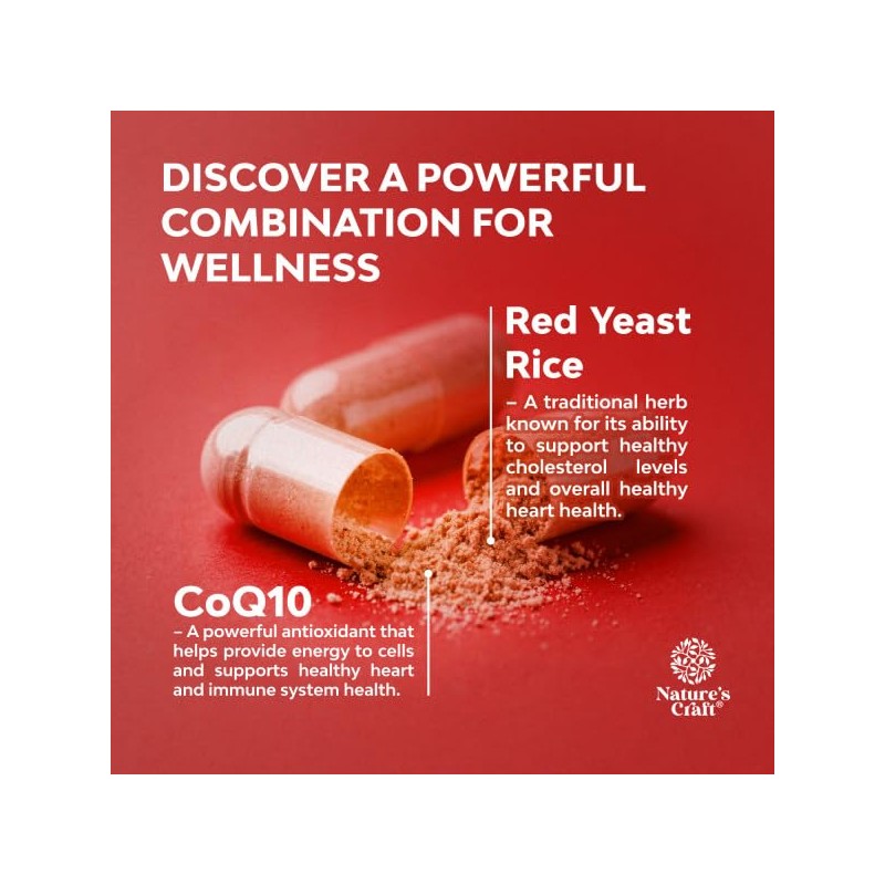 Natures Craft Suplemento de Arroz de Levadura Roja con Coq10: