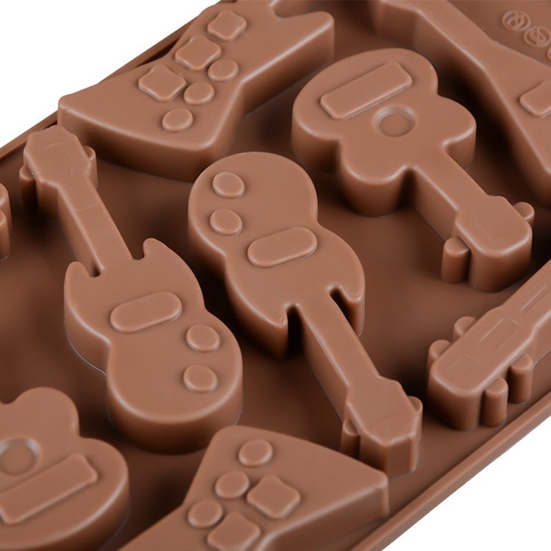 BESTONZON 10 Cavity Silicone Chocolate Molds Bass Guitar Shaped Baking