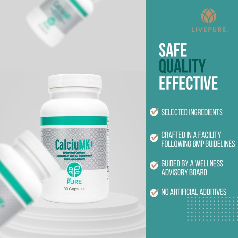 LivePURE CalciuMK+ Capsules | 90ct | Supports Bone Health, Collagen