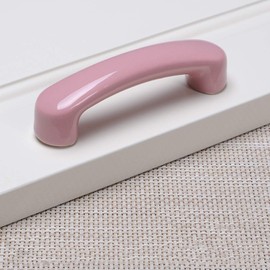 Txinmin Pink Ceramics Cabinet Pulls 3.78" (96mm) Hole Centers Cabinet Drawer Handles Pulls Set of 4 Bow Shaped, Large