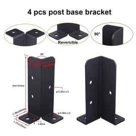 Deck Post Anchor Base Brackets, Adjustable Wood Fence Pergola Post Base Brackets, Deck Post Brackets Support Deck Base Plate Pergola Brackets Fence Kit Fit 1.5x1.5, 2x2, 2x4, 4x4 (4PCS)