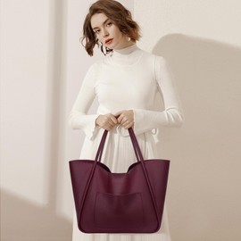 KKXIU Tote Bag for Women Vegan Leather Shoulder Purse Large Capacity Travel Bag - Wine