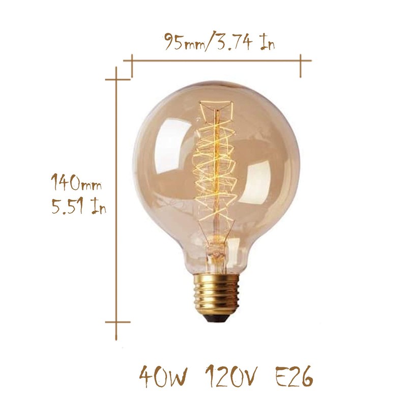 CTKcom G30 Edison Globe Bulbs (2 Pack)- G95 E27 Antique