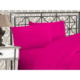 Elegant Comfort Luxurious 1500 Premium Hotel Quality Microfiber Three Line Embroidered Softest 4-Piece Bed Sheet Set, Wrinkle and Fade Resistant, Queen, Hot Pink