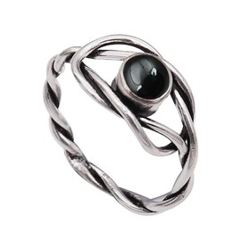 JEWELSTREZORO Cabochon-Schwarzer Onyx Edelstein-für Herren und Damen,Geschenkartikel, 925er-Sterling Silber Band Ring Schmuck TSR1002BY_4 (50 (15.9))