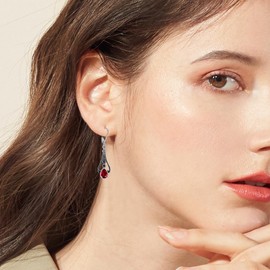 Gothic Red Crystal Earrings Sterling Silver Vintage Victorian Earrings Gothic Jewelry for Women