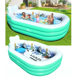 Large Inflatable Swimming Pool for Kids and Adults,Thickened Adult Pool for Backyard with Seat and Backrest, Kids Outdoor Blow up Pools,125"X75"X25"Inflatable Pools for Summer (Green)