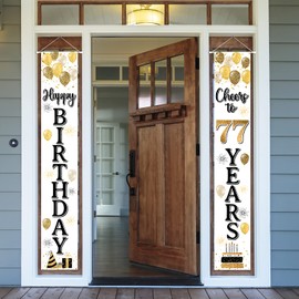 LASKYER Happy 77th Birthday Door Banner - Cheers to 77 Years Old Birthday Front Door Porch Sign Backdrop,77th Birthday Party Decorations.