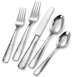 KEAWELL Premium 20/45/65 Piece Louis Hammered Silverware Set with Squared Edge, 18/10 Stainless Steel, Service for 4/8/12, Fine Flatware Set, Dishwasher Safe (65)