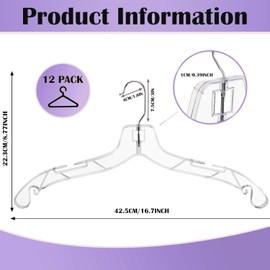 Yihurlm 12 Pack Clear Plastic Hangers,Clear Hangers with 360 Swivel Metal Hook,Shirt Hanger Coat Hangers,Heavy Duty Hangers Dress Hangers for Clothes Shirts Dresses,16.7 Inch