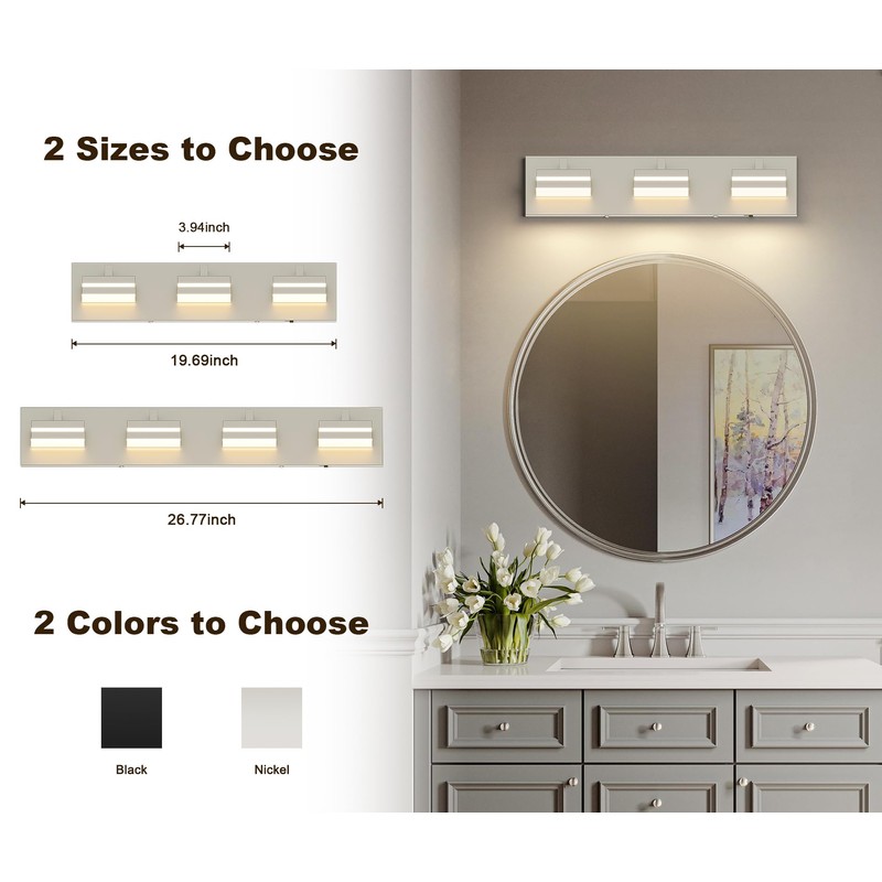Joossnwell Brushed Nickel Vanity Lights for Bathroom Light Fixtures (3-Light,
