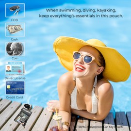 TOTOPAC Waterproof Car Key FOB Pouch Submersible Dry Bag Holder for ID, Credit Cards, Cash, Keys | Swim, Surf, Water Sports Key Case, Floating Wallet for Outdoor Adventures (Black + Black)