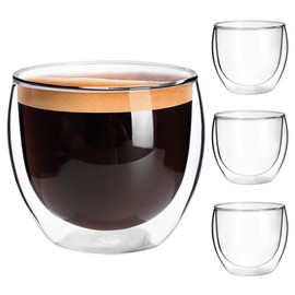 QUTREY Espresso Cups Set of 4, 2.7oz Double Walled Insulated Glass Espresso Mugs, Espresso Shot Glasses, Clear Glass Coffee Cups Suit for Espresso Machine