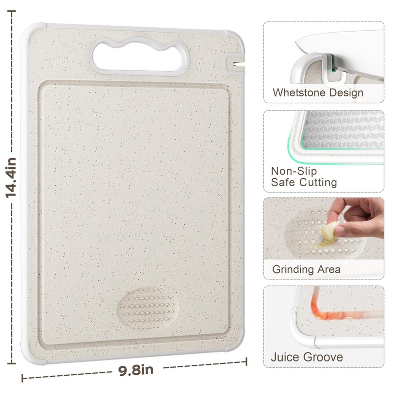 Double Sided 304 Stainless Steel & Wheat Straw Cutting Board,