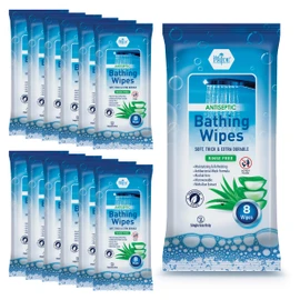 MED PRIDE Hospital Wipes for Bathing, Waterless Rinse Free Bath Wipes for Adults, Microwavable Soft Thick, 12 Packs (96 Count), Aloe Vera