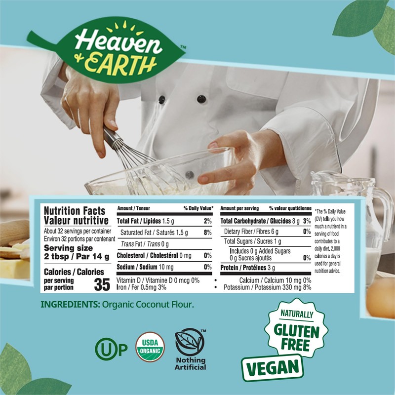 Heaven & Earth Organic Coconut Flour, 16oz (2 Pack) |
