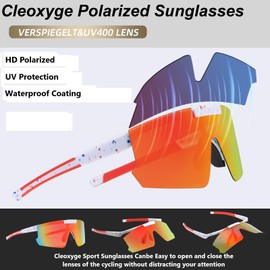 Cleoxyge Polarised Cycling Glasses Men Women Quick Glasses Sunglasses Mirrored Lens UV400 Protection Sports Glasses for Fishing Cycling MTB Road Bike Driving (Orange Lens)