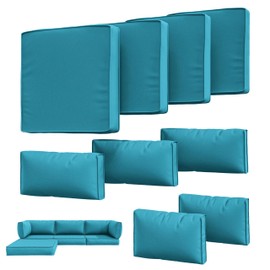 Tounosnt 9Pcs Outdoor Chair Cushions Covers Waterproof Anti-Fading for 5 Pack Patio Set Cushion Slipcovers, Outdoor Furniture Cover Replacement, Covers Only, Lake Blue